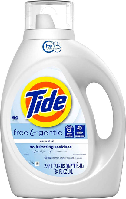 Tide Free & Gentle Liquid Laundry Detergent, 64 Loads, 84 fl oz, Tide Laundry Detergent, Clean Laundry Detergent
