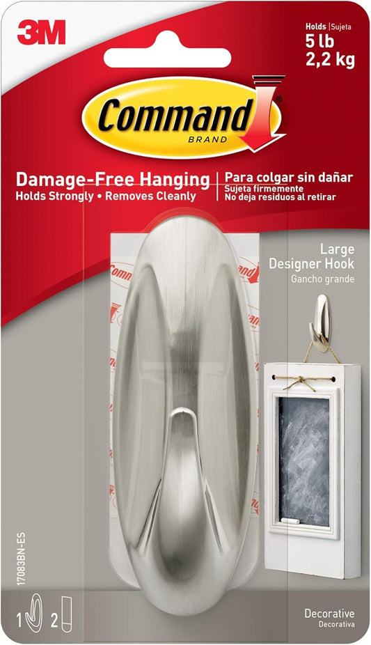 Command_Large_Designer_Hook,_Holds_up_to_5_lb,_1_Wall_Hook_with_2_Command_Strips,_Brushed_Nickel_Color,_Damage_Free_Hanging_Hooks_for_Hanging_Decorations_in_Living_Spaces