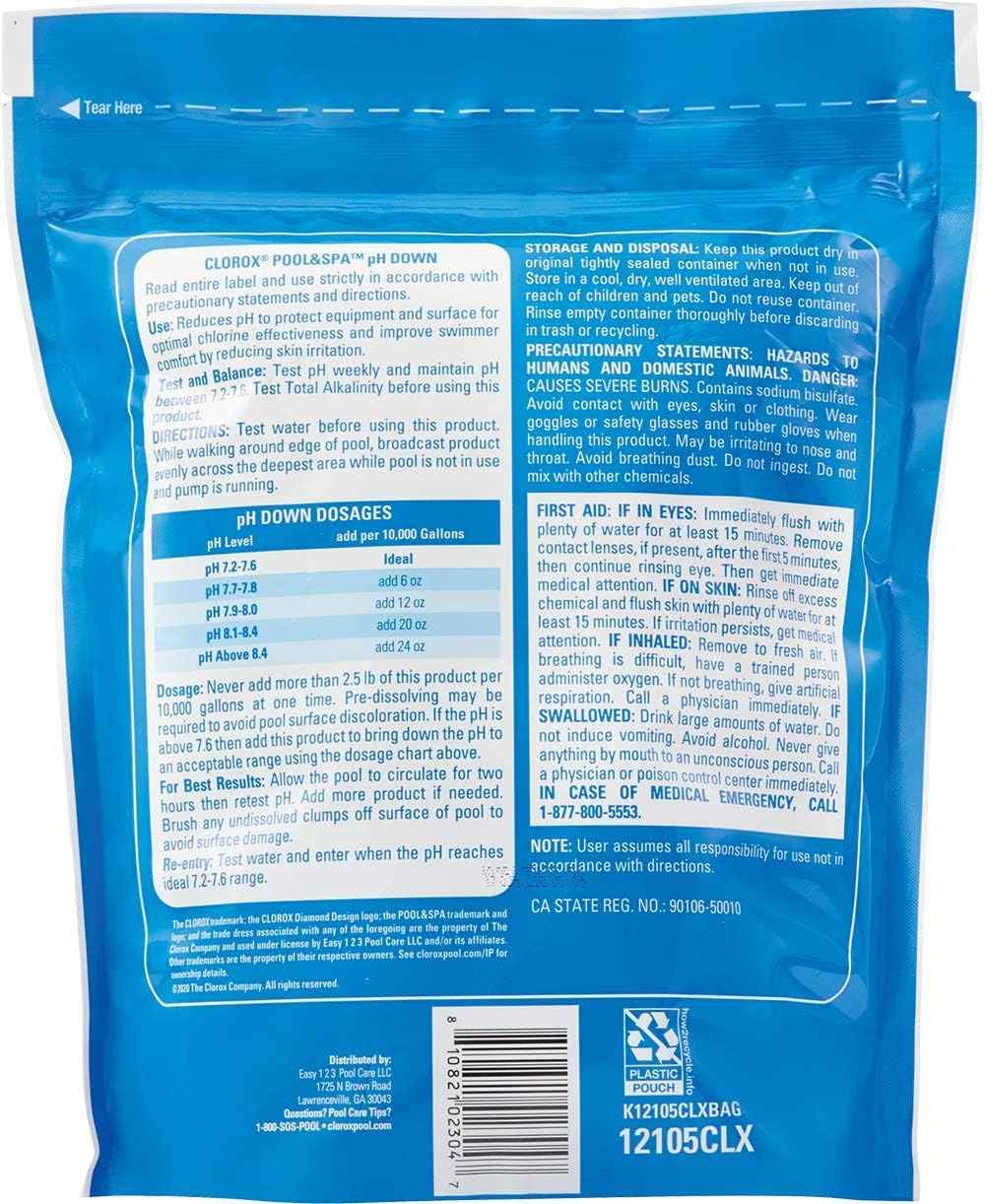 Clorox® Pool&Spa™ Swimming Pool pH Down, Lowers pH, Protects Against Eye and Skin Irritation, 5LB (Pack of 1)