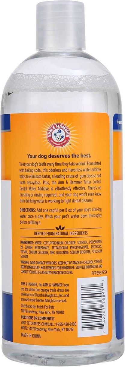 Arm & Hammer Clinical Care Dental Rinse for Adult Dogs, Odorless Flavorless Water Additive for Daily Plaque, Tartar, and Bad Breath Control, Baking Soda Enhanced Formula, 16 Fl Oz