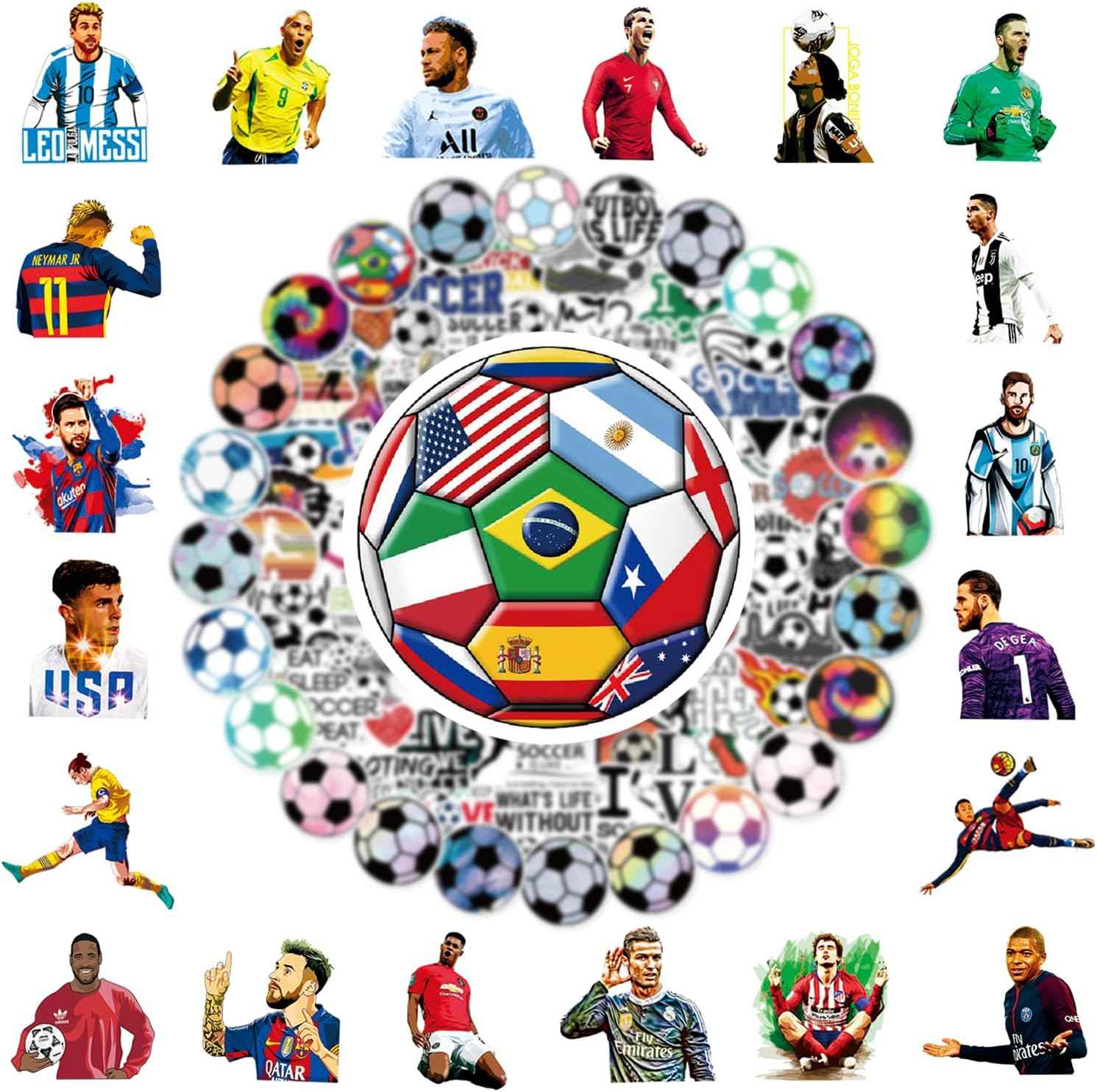 150 PCS World Cup Football Soccer Stickers Soccer Sports Stickers Vinyl Waterproof Sticker Graffiti Decals Soccer Gifts for Water Bottle Helmets Scrapbook World Cup Kids Teens Adults