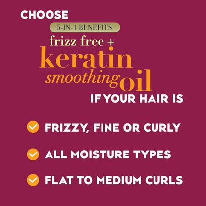 OGX Frizz-Free + Keratin Smoothing Oil Conditioner, 5 in 1, for Frizzy Hair, Shiny Hair, 13 Fl Oz