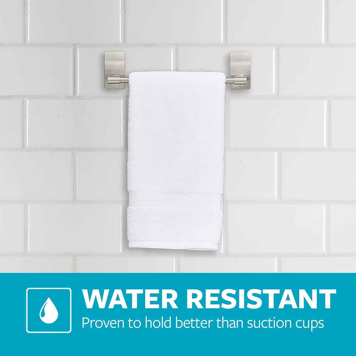 Command Hand Towel Bar Satin Nickel with 4 Water Resistant Command Strips, 9" Hand Towel Holder, Holds up to 3 lb, Great for Bathroom Décor on The Wall, Inside The Cabinet, or in The Shower