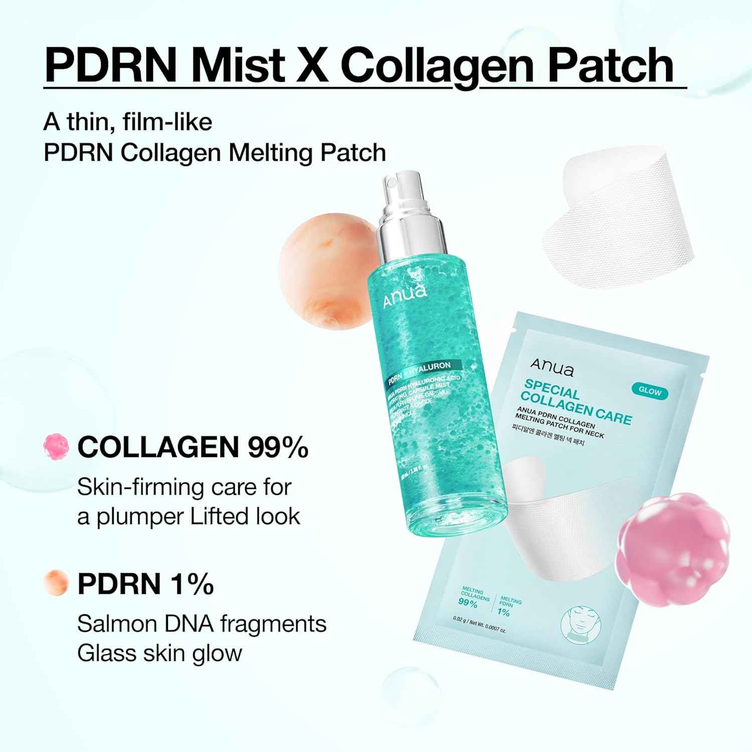 Anua PDRN Collagen Melting Patch for Neck, Lifting and Firming, Thin Film for Neck Fine Lines & Forehead, Plumping Effect with Salmon DNA, Korean Skincare, 0.02g x 4EA, Patch Only
