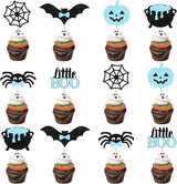 Halloween Two Spooky Cupcake Toppers Birthday Decorations for 2 Year Old Boy, 36Pcs Ghost Dessert Table Blue Black Cupcake Toppers Decors Birthday Celebration Party Favor Supplies