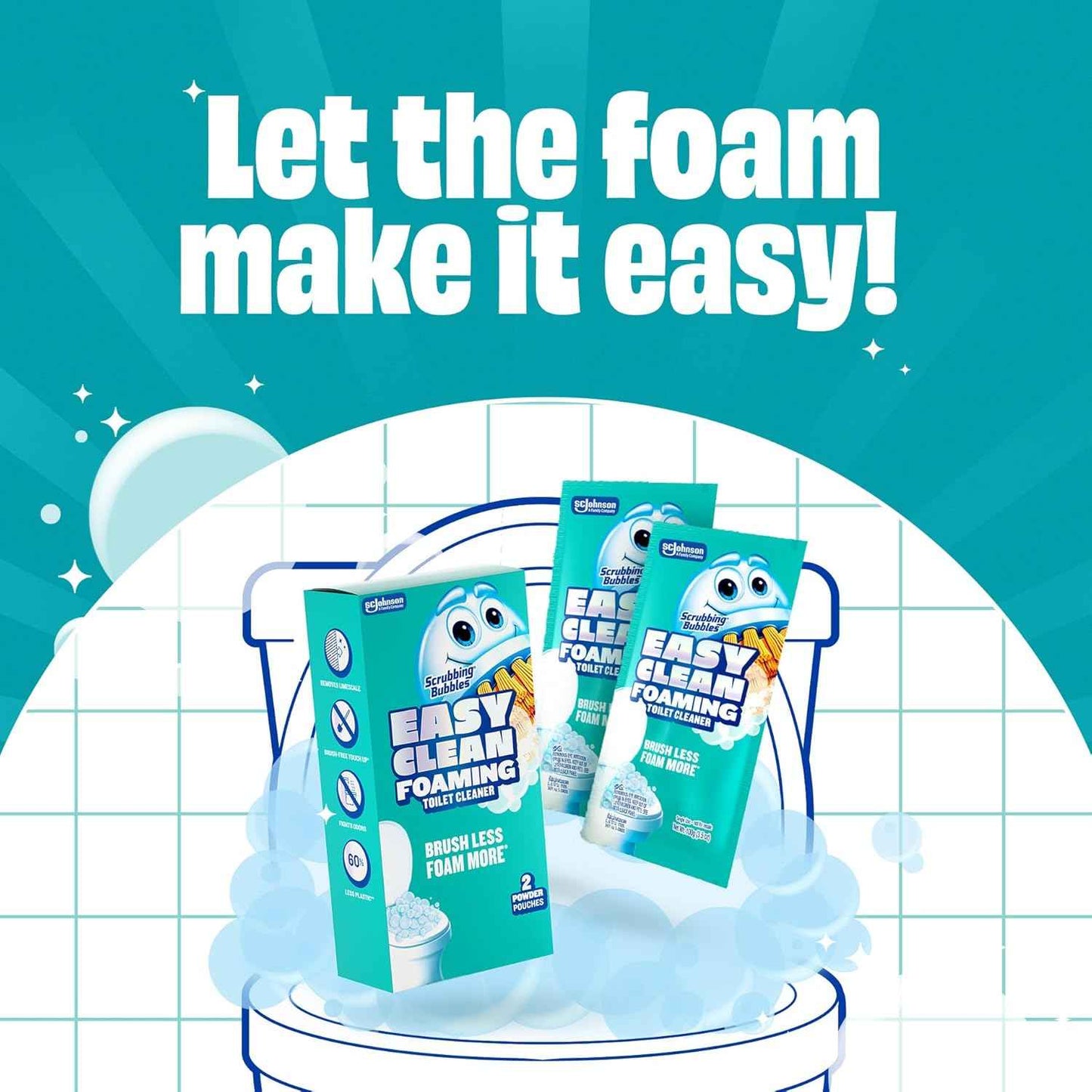 Scrubbing Bubbles Easy Clean Foaming Toilet Bowl Cleaner, Easy Drop In Powder Pouches