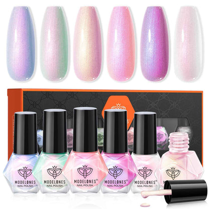 modelones Jelly Nail Polish 6 Colors, Sheer Nude Mini Nail Polish Set Red Pink Brown Quick Dry Spring Summer Fingernail Polish for DIY Nail Art Salon Home Gift for Women Girl