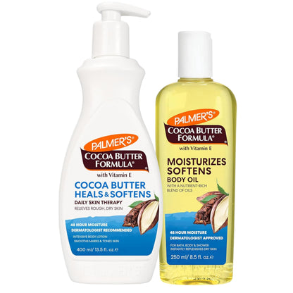 Palmer&amp;#39;s Cocoa Butter Body Oil + Body Lotion, Value Skin Care Bundle for Dry Skin, Provides 48 Hour Moisture to Dry, Rough Skin, Includes 1 Moisturizing Lotion (13.5 fl oz) and 1 Skin Oil (8.5 fl oz)