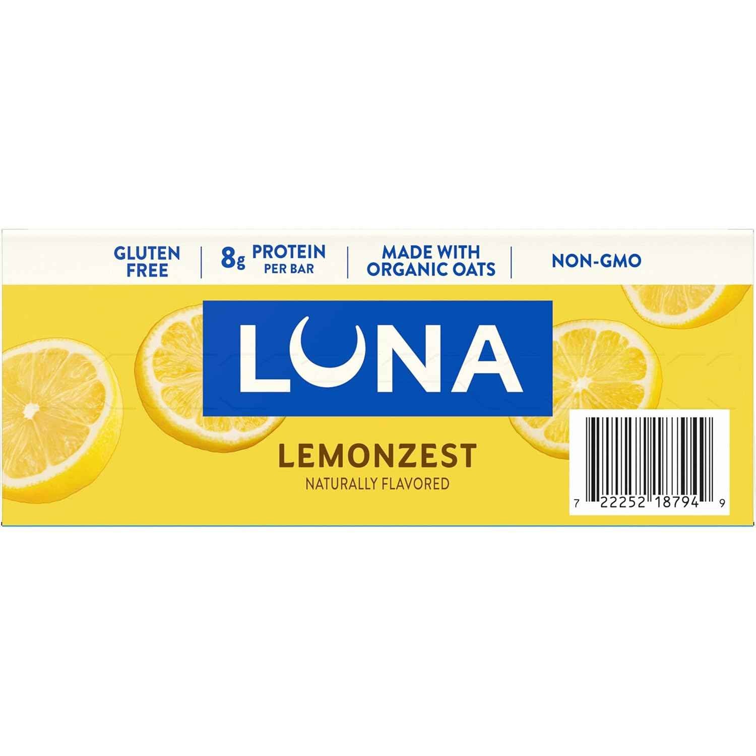LUNA Bar - LemonZest Flavor - Gluten Free Snack Bars - Non-GMO - Protein Bars - Made with Organic Oats