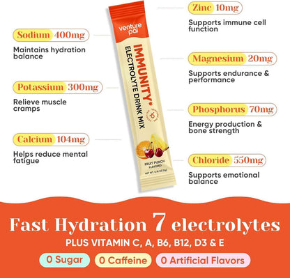 Venture Pal 2-in-1 Hydration + Immune Electrolytes Powder Packets with 7 Electrolytes & 6 Vitamins, Elderberry, Turmeric, Echinacea | Liquid Daily IV Drink Mix | Sugar Free | Keto Friendly, 16 Sticks