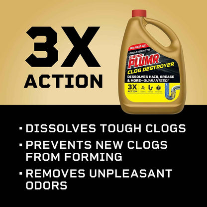 Clorox Liquid-Plumr Pro-Strength Clog Destroyer, Liquid Drain Cleaner, 80 Fluid Ounces (Package May Vary)