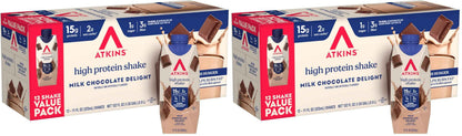 Atkins High Protein Shake, 15g Protein, 2g Net Carb, 1g Sugar, Keto Friendly, Chocolate Flavored Protein Shakes