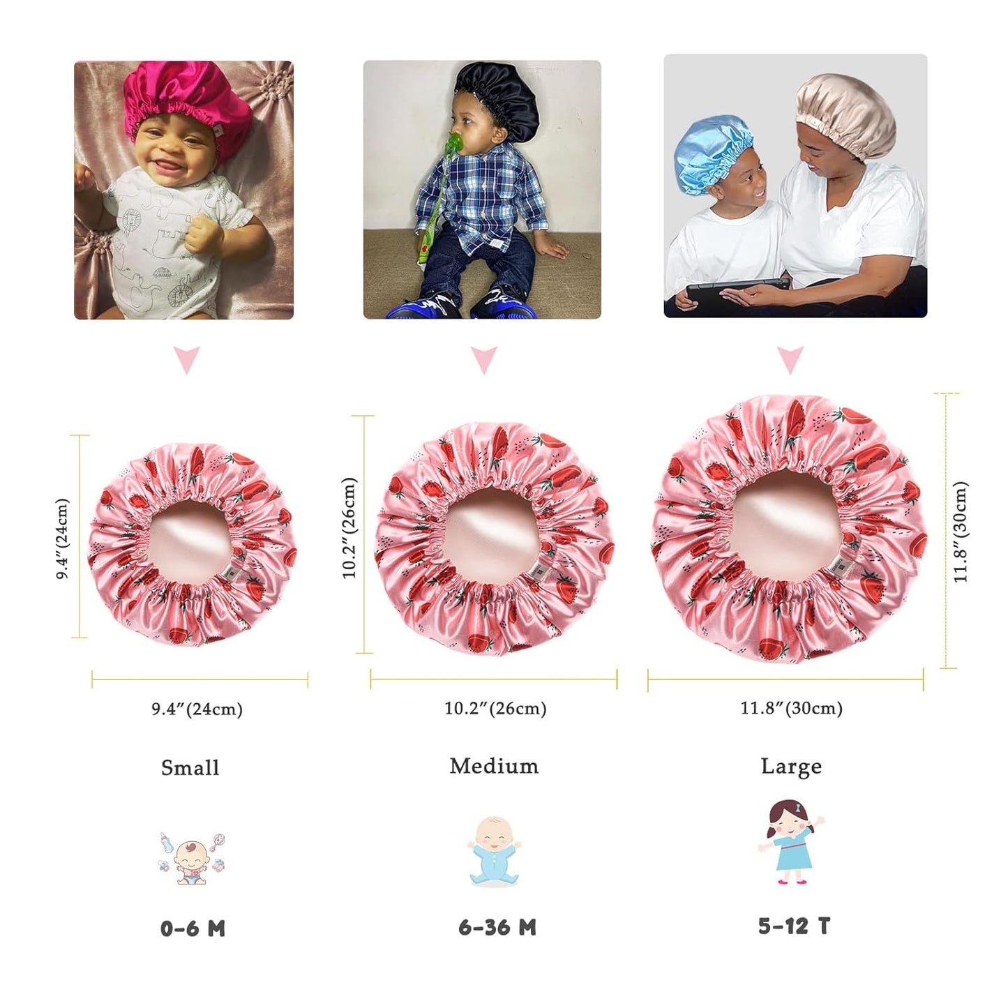 YANIBEST_Baby_Satin_Bonnet_Sleep_Cap_-_Double_Layer_Reversible_Adjustable_Silky_Satin_Cap_for_Infant_Toddler(6-36Months,Strawberry)