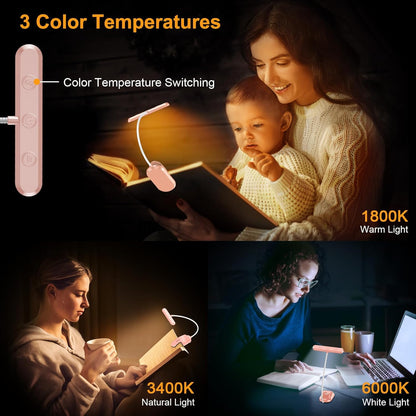 Gritin_Rechargeable_Book_Light_for_Reading_in_Bed_with_19_LED_&Memory_Function-Eye_Caring_3_Color_Temperatures,5_Brightness_Levels,80_Hrs_Runtime_Flexible_Goose_Neck_Clip_on_Light-Pink