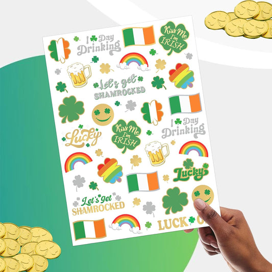 St_Patricks_Day_Temporary_Tattoos_56_Glitter_Styles_Shamrock_Face_Stickers_Suppiles_Kiss_Me_I'm_Irish_Party_Favor_St_Patty's_Day_Accessories_Leprechauns_Arts_and_Crafts