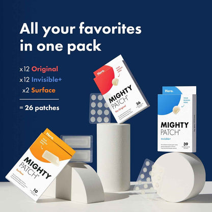Mighty Patch™ Variety Pack from Hero Cosmetics - Hydrocolloid Acne Pimple Patches for Covering Zits and Blemishes, Spot Stickers for Face and Skin, Korean Skin Care
