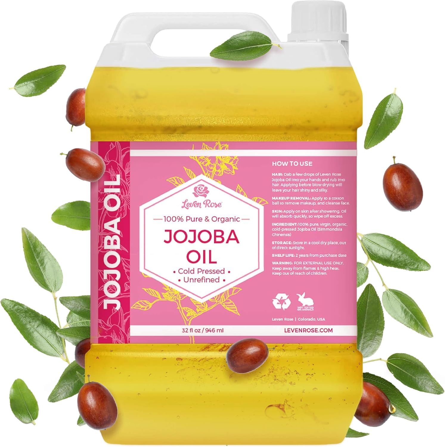 Leven_Rose_Organic_Jojoba_Oil_Bulk_32_oz_-_100%_Pure_Cold_Pressed_Unrefined_for_Skin_Hair_Nails_Soap_Making_-_Golden_Jojoba_Carrier_Oil_-_Made_in_USA