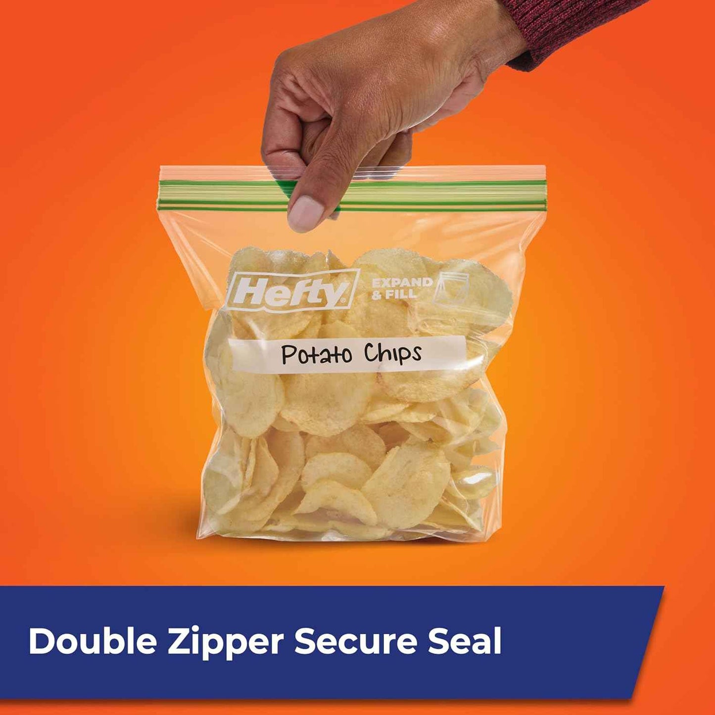 Hefty XL Press to Close Plastic Sandwich Expand and Fill Food Storage Bags