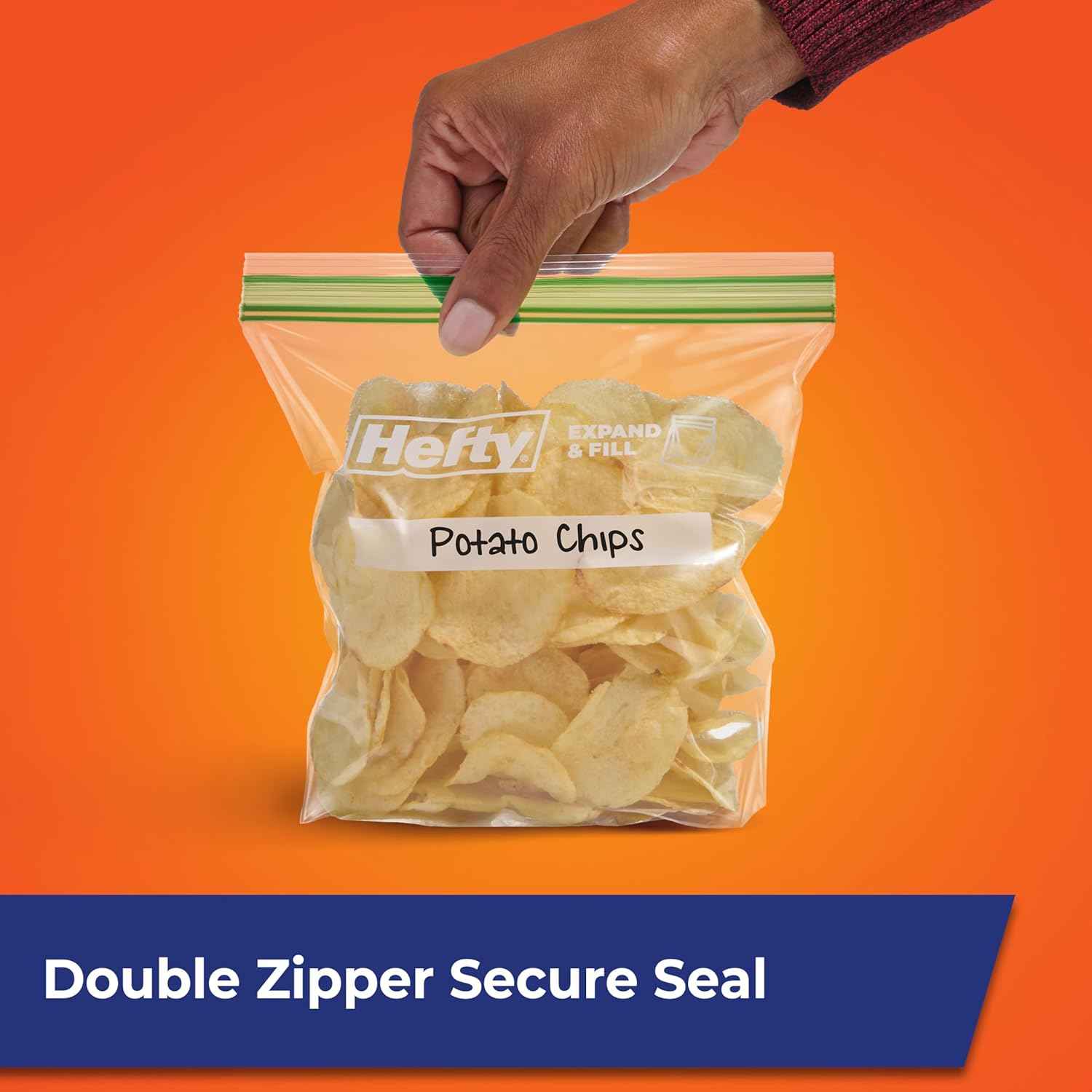 Hefty XL Press to Close Plastic Sandwich Expand and Fill Food Storage Bags