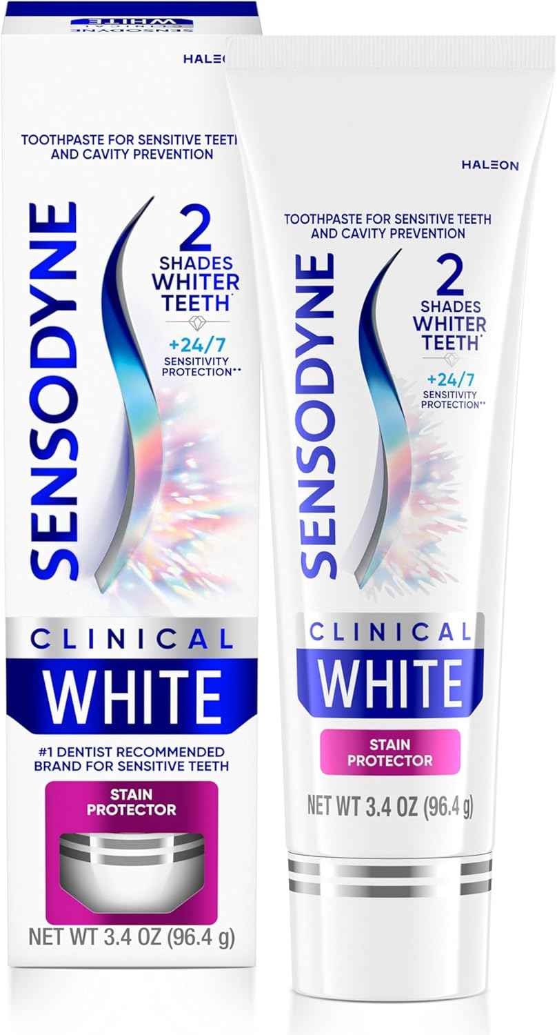 Sensodyne Clinical White Toothpaste Clinically Proven Whitening for Sensitive Teeth, Stain Protector, 3.4 oz