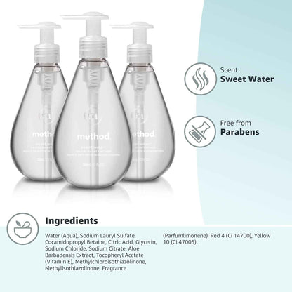 Method Gel Hand Soap, Sweet Water, 12 fl oz (Pack of 3)