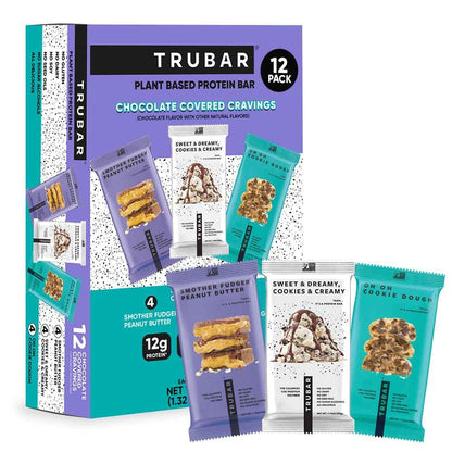 TRUBAR Vegan Protein Bar, Assorted Flavors, Gluten Free, Vegan Protein Snacks, 12G Plant-Based Protein, High Fiber, Healthy Protein Bars