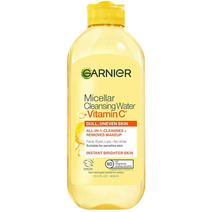 Garnier Micellar Water with Vitamin C, Facial Cleanser & Makeup Remover, Brightening & Hydrating, For All Skin Types, Vegan, Cruelty Free