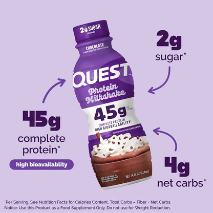 Quest Nutrition Protein Shake, 45g Protein, 2g Sugar, 4g Net Carbs, Ready to Drink, Gluten Free
