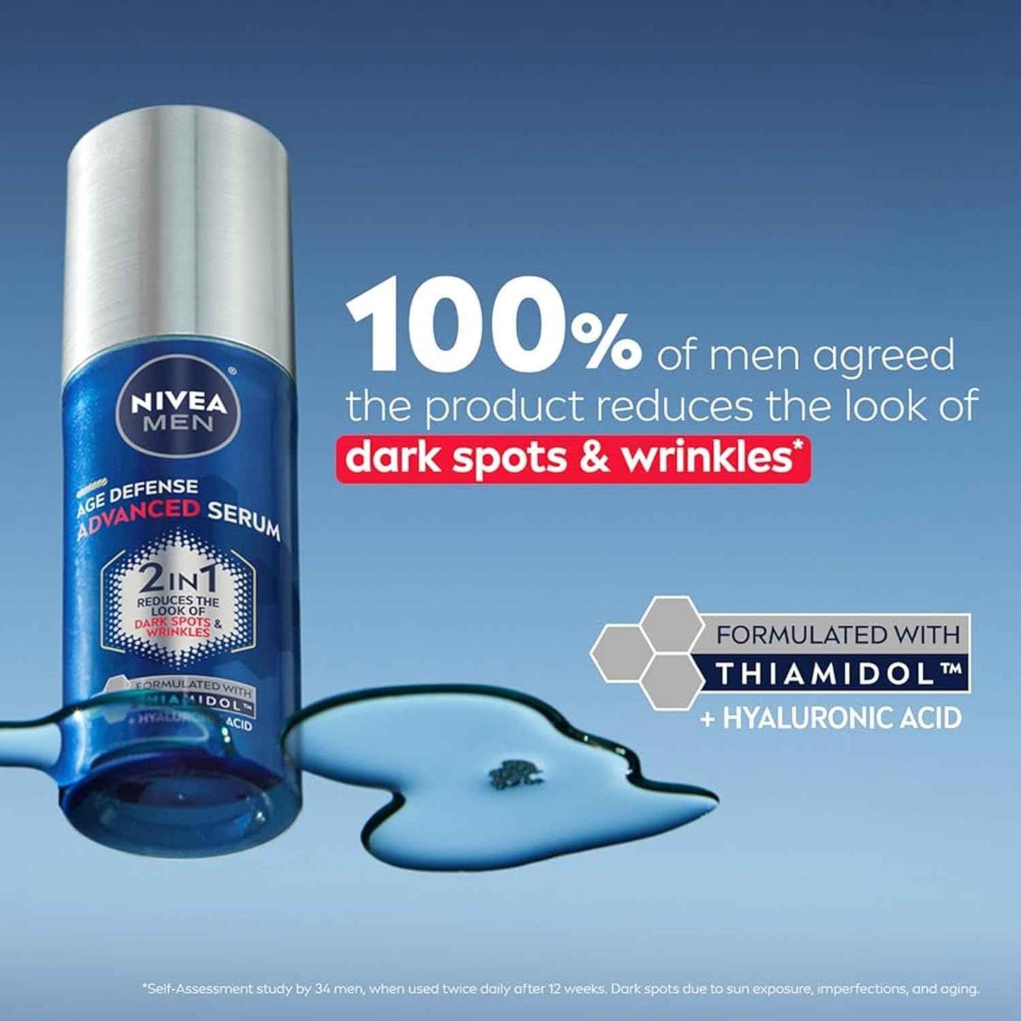 NIVEA MEN Age Defense Advanced Face Serum for Dark Spots with Thiamidol (TM) + Hyaluronic Acid, Fast-Absorbing Face Serum for Men Helps Reduce Look of Dark Spots, Fine Lines & Wrinkles, 1 Fl Oz Bottle