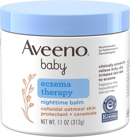 Aveeno Baby Eczema Therapy Nighttime Body Balm, Moisturizing Treatment for Face and Body, with Ceramides, Triple Oat Complex, Soothes Dry, Itchy Skin, Hypoallergenic, Fragrance and Steroid Free