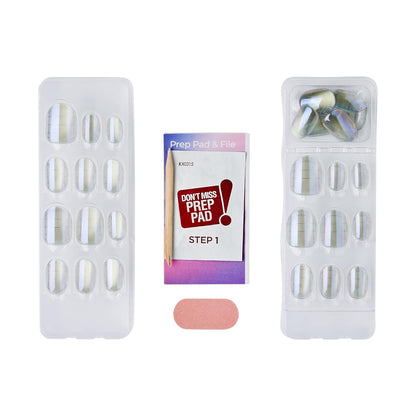 KISS_colorFX_by_imPRESS_Press_On_Nails_,_‘Sour_Love’,_Solid_White_with_Pearlescent_Finish,_Short_Oval,_IMPROVED_adhesive,_Includes_30_Fake_Nails,_Prep_Pad,_1_Manicure_Stick,_1_Mini_Nail_File