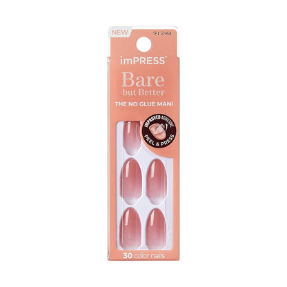 KISS_imPRESS_No_Glue_Mani_Press_On_Nails,_Bare_but_Better,_'Serenity',_Medium_Pink,_Medium_Size,_Almond_Shape,_Includes_30_Nails,_Prep_Pad,_Instructions_Sheet,_1_Manicure_Stick,_1_Mini_File