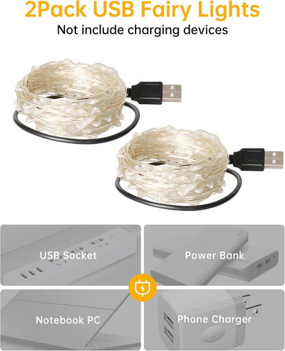 Blingstar_USB_Powered_Fairy_Lights,_2_Pack_33Ft_100_LED,_Flexible_Silver_Wire,_Mini_String_Lights_for_Christmas_Tree/Bedroom/Camping/Holiday_Indoor_Decoration,_Warm_White