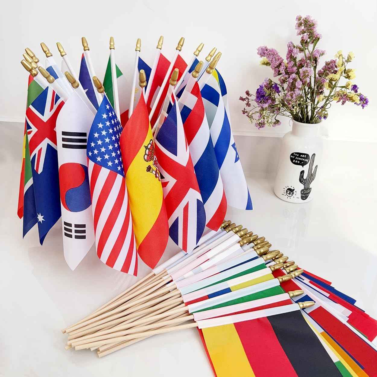 100 Countries International World Flags on Wooden Stick Small Mini Hand Held Flags for Sports Events,International Festival,5x8 Inch
