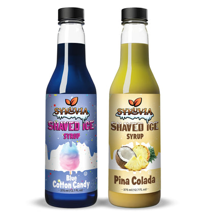 Syruvia Snow Cone Syrup 12.7oz - Blue Cotton Candy &amp;amp; Pina Colada Syrup For Shaved Ice, Snow Cones, Slushies, Italian Soda and Popsicles. Kosher, Dairy Free.