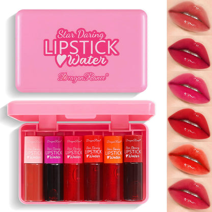 Minfei 6 Colors Lip Tint Stain Set,Korean Lip Gloss Moisturizing Natural Lip Tint,Mini Liquid Lipstick, Watery Lip Stain, Multi-Use Lip and Cheek Tint,Non-Stick Cup, Long-Lasting, Vivid Color（PINK)