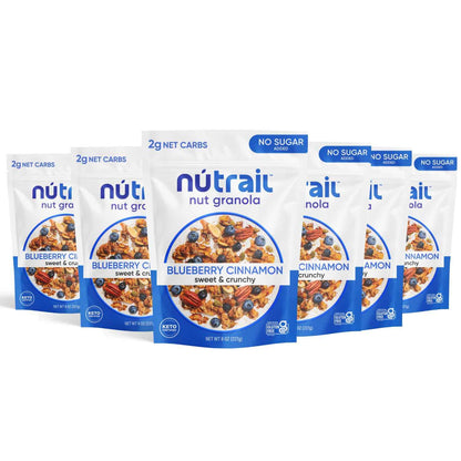 NuTrail Nut Granola Cereal, Blueberry Cinnamon, No Sugar Added, Gluten Free, Grain Free, Keto, Low Carb, Healthy Breakfast Cereal 8 oz.