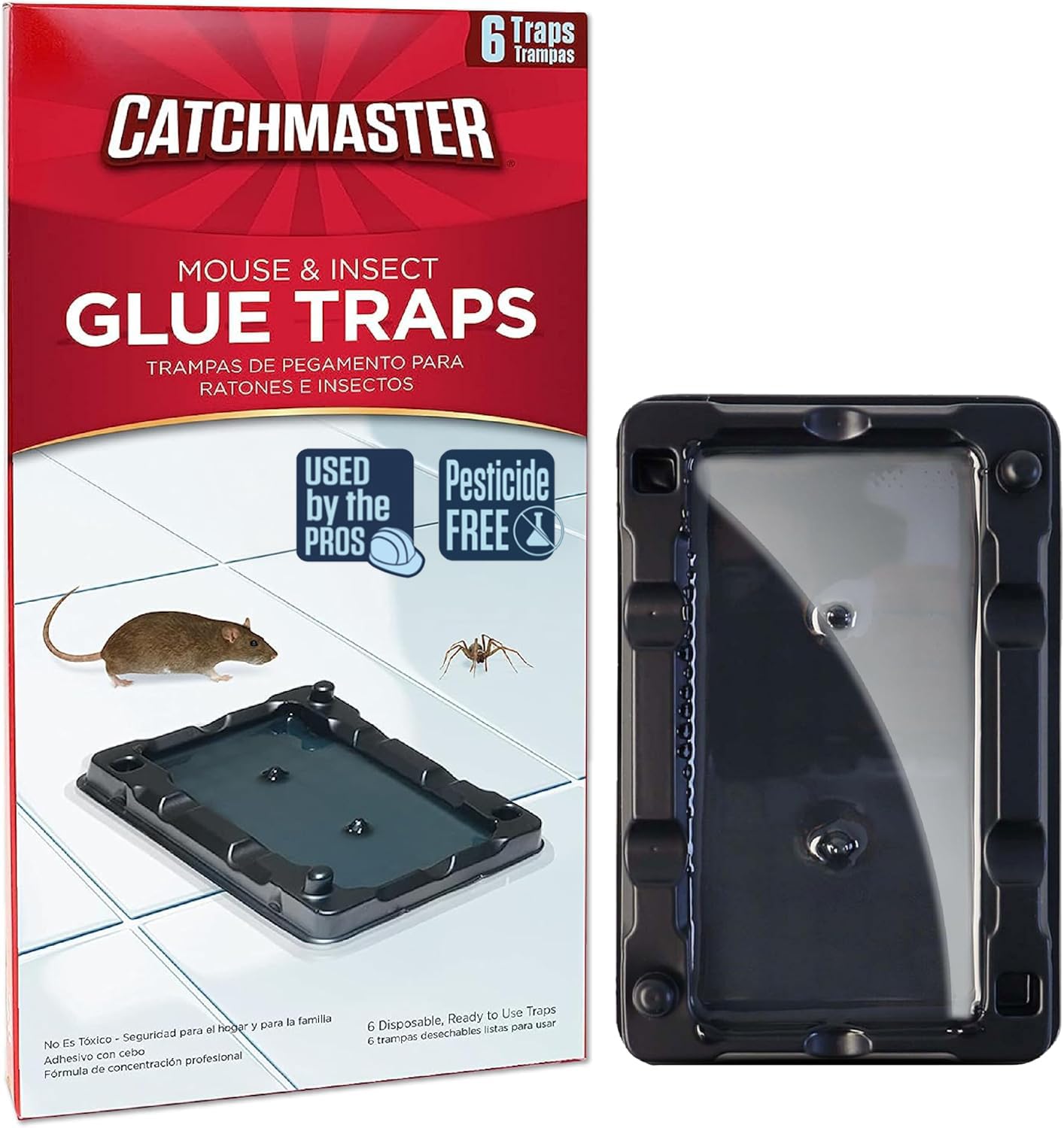 Catchmaster-6 Mouse &amp;amp; Insect Glue Traps, Heavy-Duty Pesticide-Free Sticky Mouse Traps Indoor for Home, Used by The PROs, Adhesive Rodent &amp;amp; Bug Catcher, Pest Control for House &amp;amp; Garage