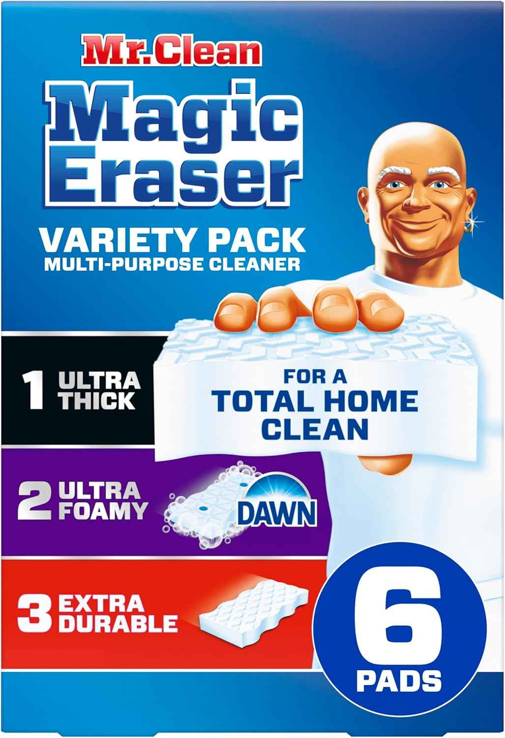 Mr. Clean Magic Eraser Sponge, All Purpose Cleaner, Cleaning Scrubber, Kitchen, Bathroom, Shower, Oven, Cleaning Supplies, Variety Pack with Ultra Thick, Ultra Foamy, & Extra Durable
