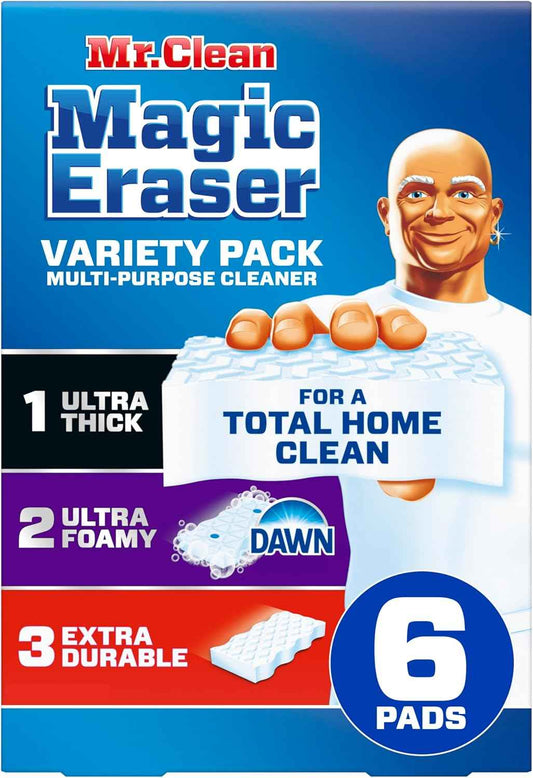 Mr. Clean Magic Eraser Sponge, All Purpose Cleaner, Cleaning Scrubber, Kitchen, Bathroom, Shower, Oven, Cleaning Supplies, Variety Pack with Ultra Thick, Ultra Foamy, & Extra Durable
