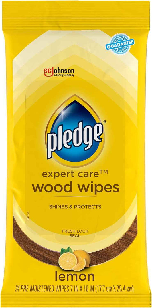 Pledge Expert Care Enhancing Wood Wipes, Lemon Scent, 24 Count