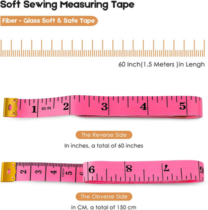 iBayam_2_Pack_Tape_Measure_Measuring_Tape_for_Body_Fabric_Sewing_Tailor_Cloth_Knitting_Vinyl_Home_Craft_Measurements,_60-Inch_Soft_Fashion_Pink_&_Retractable_Black_Double_Scales_Rulers_for_Body_Weight