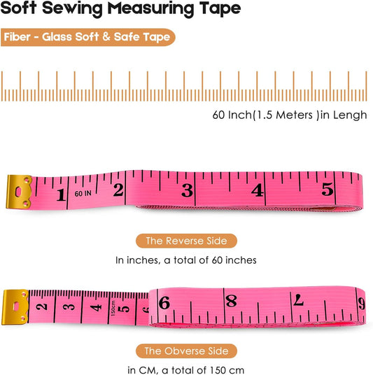 iBayam_2_Pack_Tape_Measure_Measuring_Tape_for_Body_Fabric_Sewing_Tailor_Cloth_Knitting_Vinyl_Home_Craft_Measurements,_60-Inch_Soft_Fashion_Pink_&_Retractable_Black_Double_Scales_Rulers_for_Body_Weight
