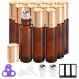 PrettyCare Essential oil Roller Bottles for Oils 10ml Glass Amber Perfume Bottles Empty with Extra Roller Balls, Opener, Funnel, Pipette, Labels