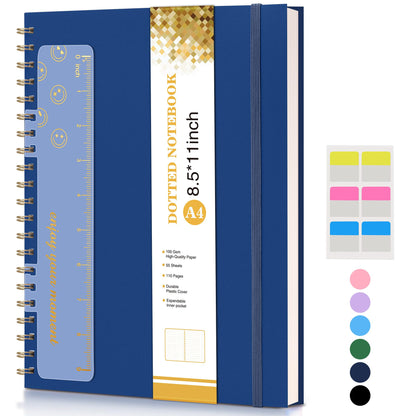 UEBZFOCS Dotted Notebook, Spiral Notebook Journal 8.5” x 11”, A4 Large Dot Grid Notebooks for Women Men, 100 GSM Dotted Paper, Plastic Hardcover Spiral Bullet Journals for Work School Sketching, Navy