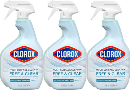 Clorox Free & Clear Multi Surface Cleaner, Spray Bottle, Fragrance Free, 32 Fluid Ounces, Pack of 3
