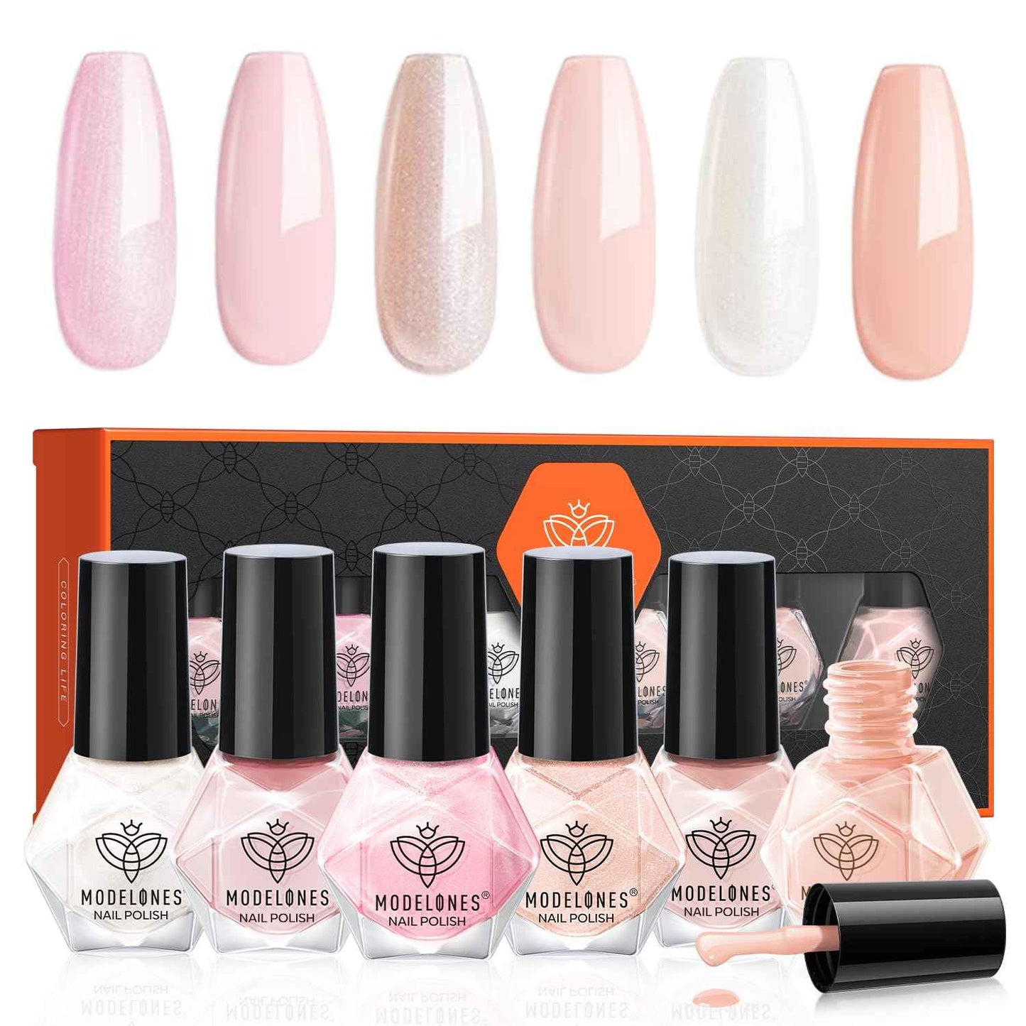 modelones Jelly Nail Polish 6 Colors, Sheer Nude Mini Nail Polish Set Red Pink Brown Quick Dry Spring Summer Fingernail Polish for DIY Nail Art Salon Home Gift for Women Girl