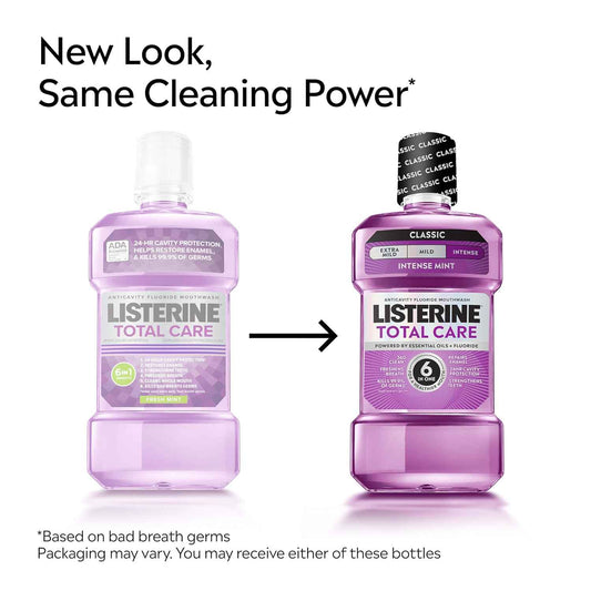 Listerine Total Care Intense Anticavity Fluoride Mouthwash, 6 Benefits in 1 Oral Rinse Helps Kill 99% of Bad Breath Germs, Prevents Cavities, Provides 360 Clean*, ADA-Accepted, Intense Mint