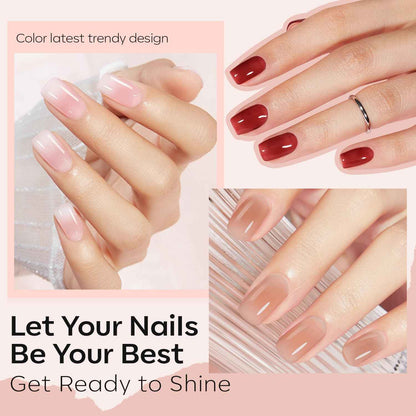 modelones Jelly Nail Polish 6 Colors, Sheer Nude Mini Nail Polish Set Red Pink Brown Quick Dry Spring Summer Fingernail Polish for DIY Nail Art Salon Home Gift for Women Girl