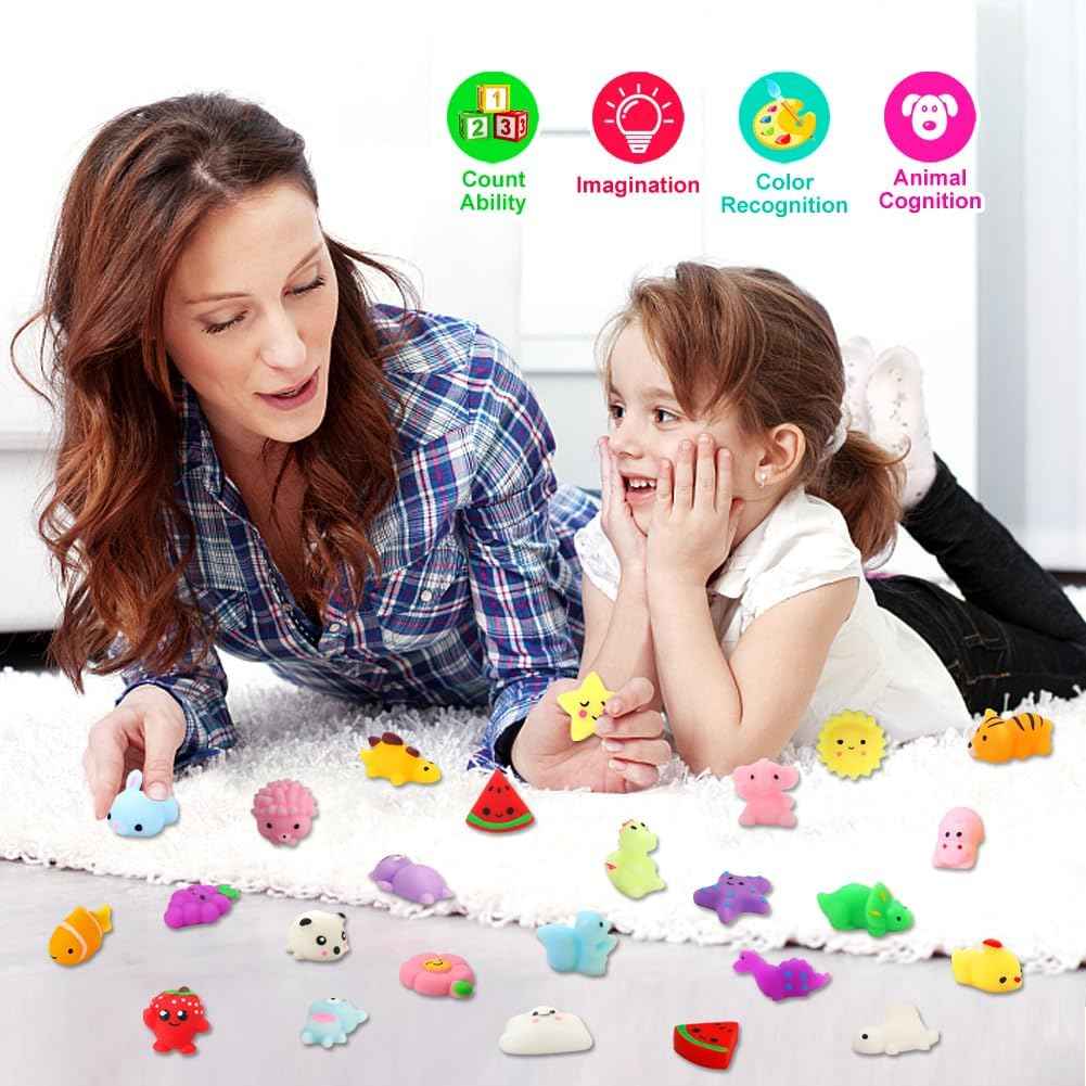 KINGYAO Squishies Squishy Toy Party Favors for Kids Mochi Squishy Toy moji Kids Mini Kawaii squishies Mochi Stress Reliever Anxiety Toys Easter Basket Stuffers fillers with Storage Box
